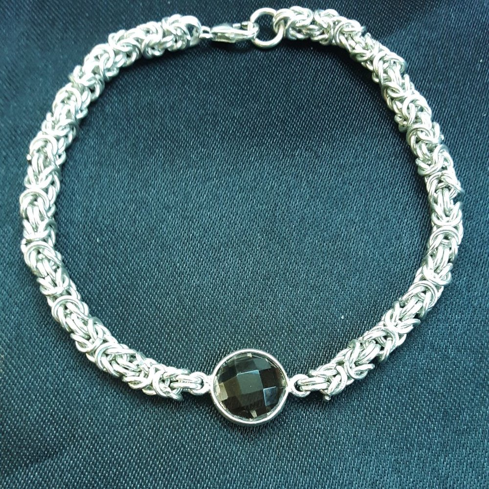 925 sterling silver smoky quartz byzantine bracelet